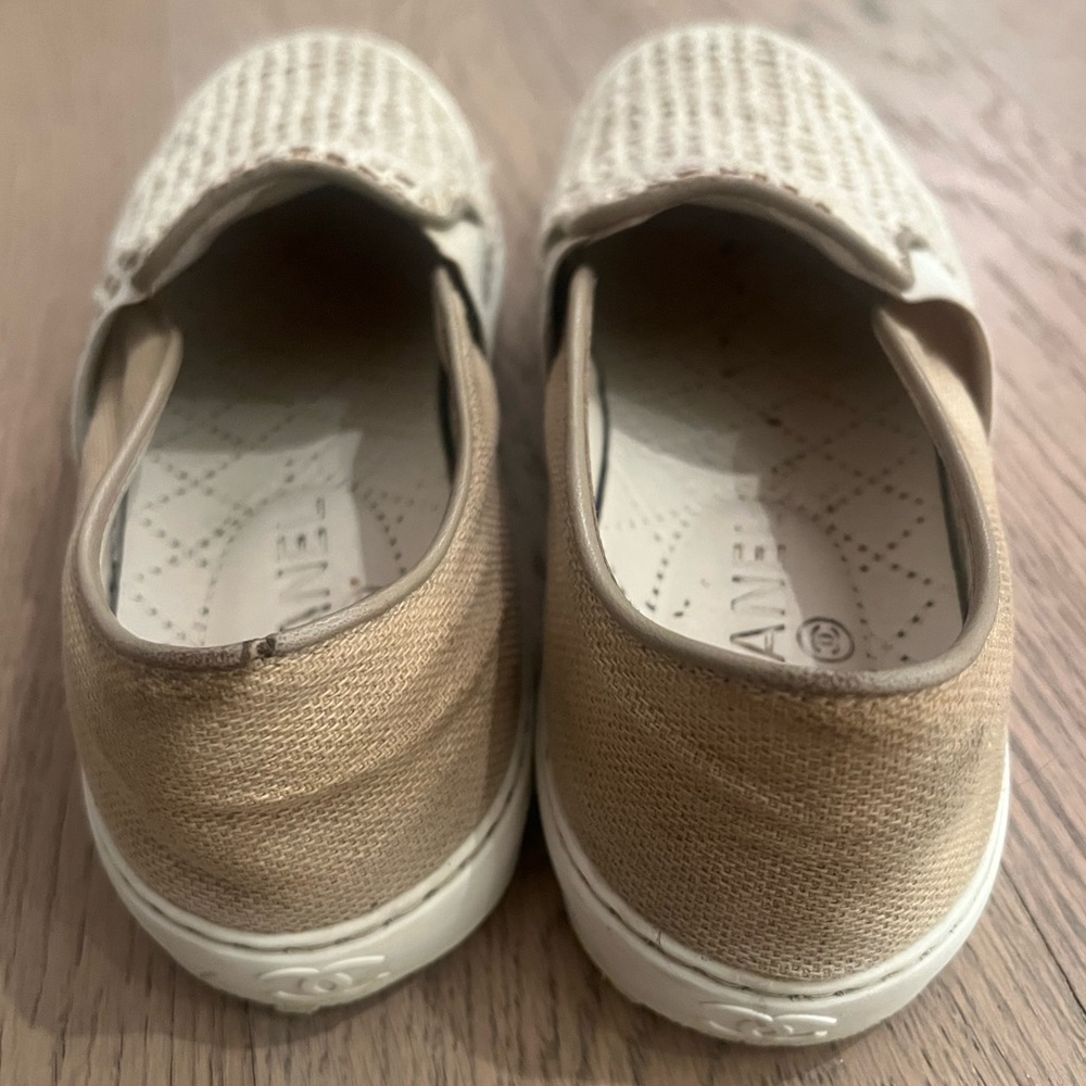 Chanel Crochet Trim Beige White Slip On Sneakers 36.5 - Picture 7 of 8